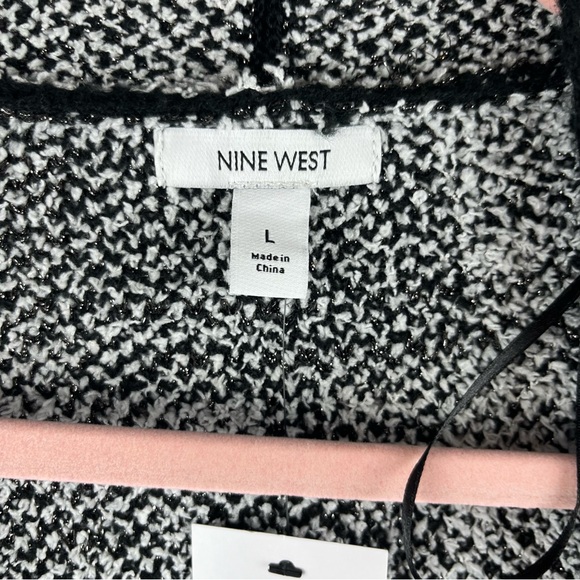 Nine West Women’s Large Clean Collar Coatigan Black White & Silver Sweater NWT - Picture 4 of 16